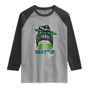 Seattle Girl Football Raglan Shirt Messy Bun Game Day Sports Fan
