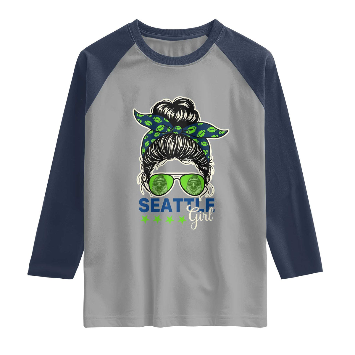 Seattle Girl Football Raglan Shirt Messy Bun Game Day Sports Fan