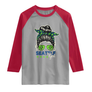 Seattle Girl Football Raglan Shirt Messy Bun Game Day Sports Fan