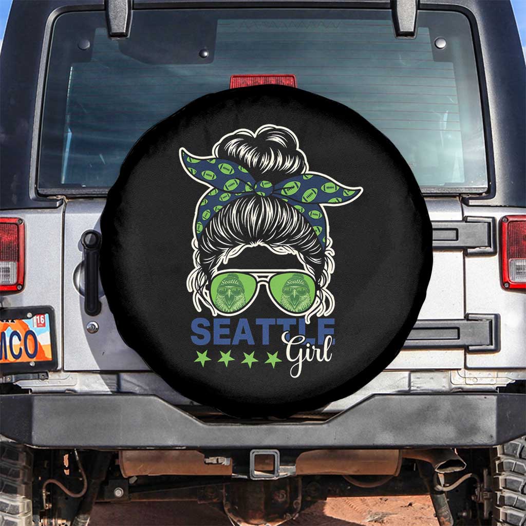 Seattle Girl Football Spare Tire Cover Messy Bun Game Day Sports Fan TS12 No hole Black Print Your Wear