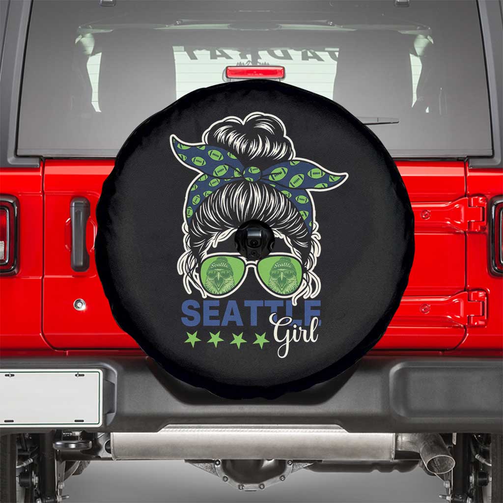 Seattle Girl Football Spare Tire Cover Messy Bun Game Day Sports Fan