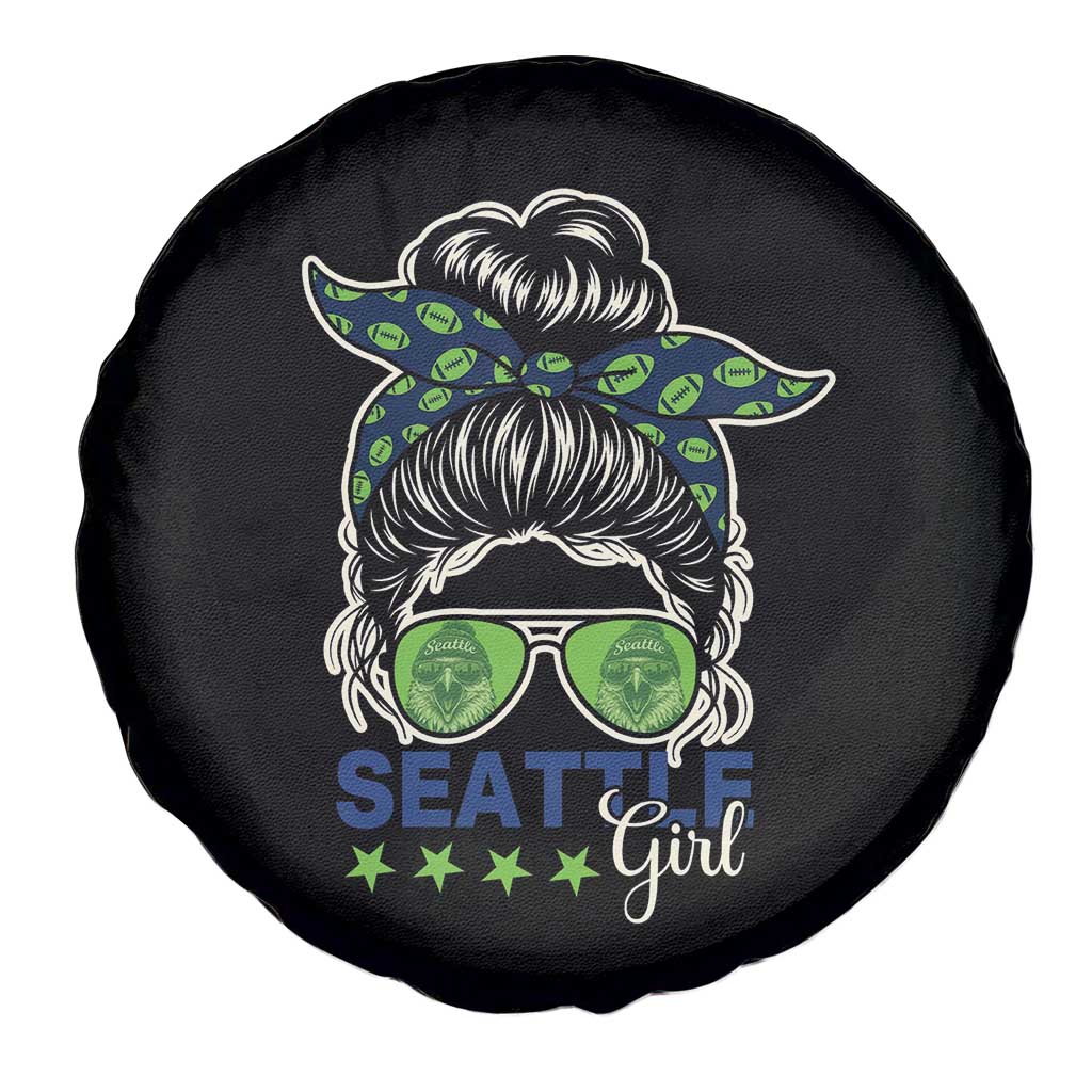 Seattle Girl Football Spare Tire Cover Messy Bun Game Day Sports Fan