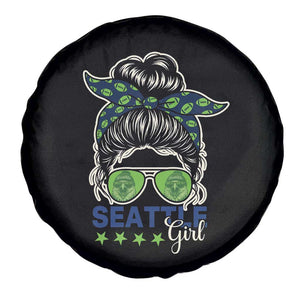 Seattle Girl Football Spare Tire Cover Messy Bun Game Day Sports Fan
