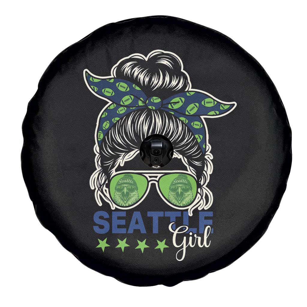 Seattle Girl Football Spare Tire Cover Messy Bun Game Day Sports Fan