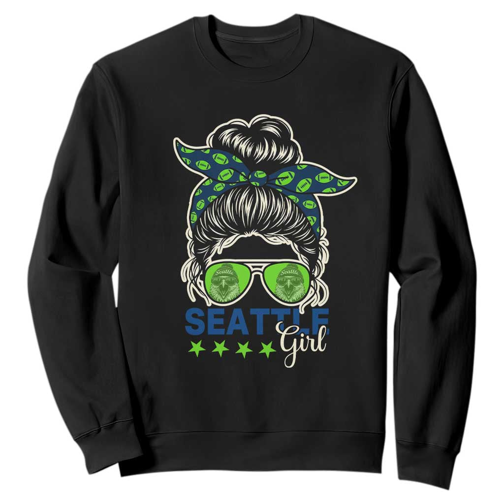 Seattle Girl Football Sweatshirt Messy Bun Game Day Sports Fan