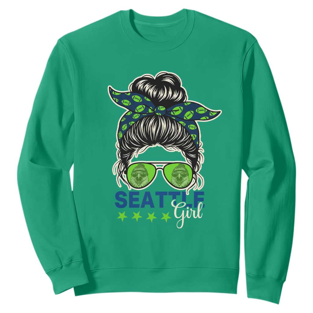 Seattle Girl Football Sweatshirt Messy Bun Game Day Sports Fan