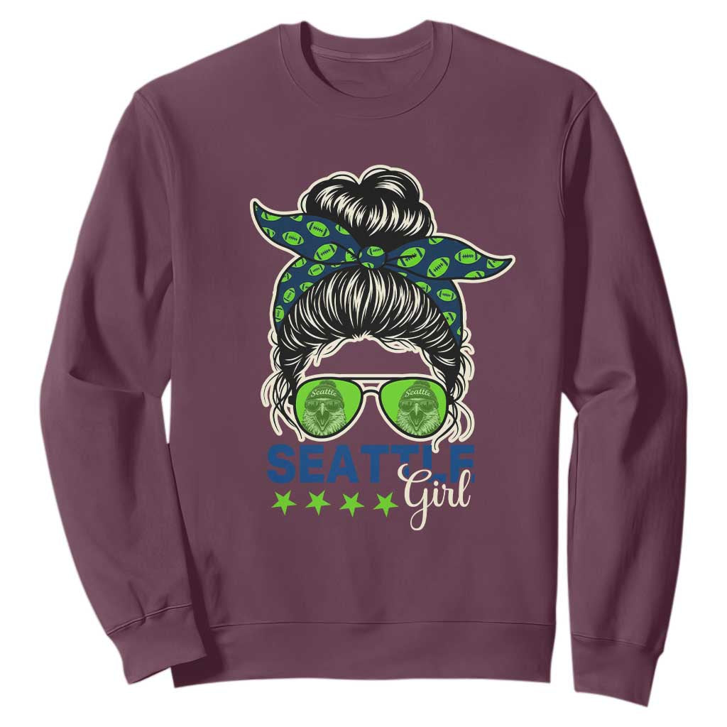 Seattle Girl Football Sweatshirt Messy Bun Game Day Sports Fan