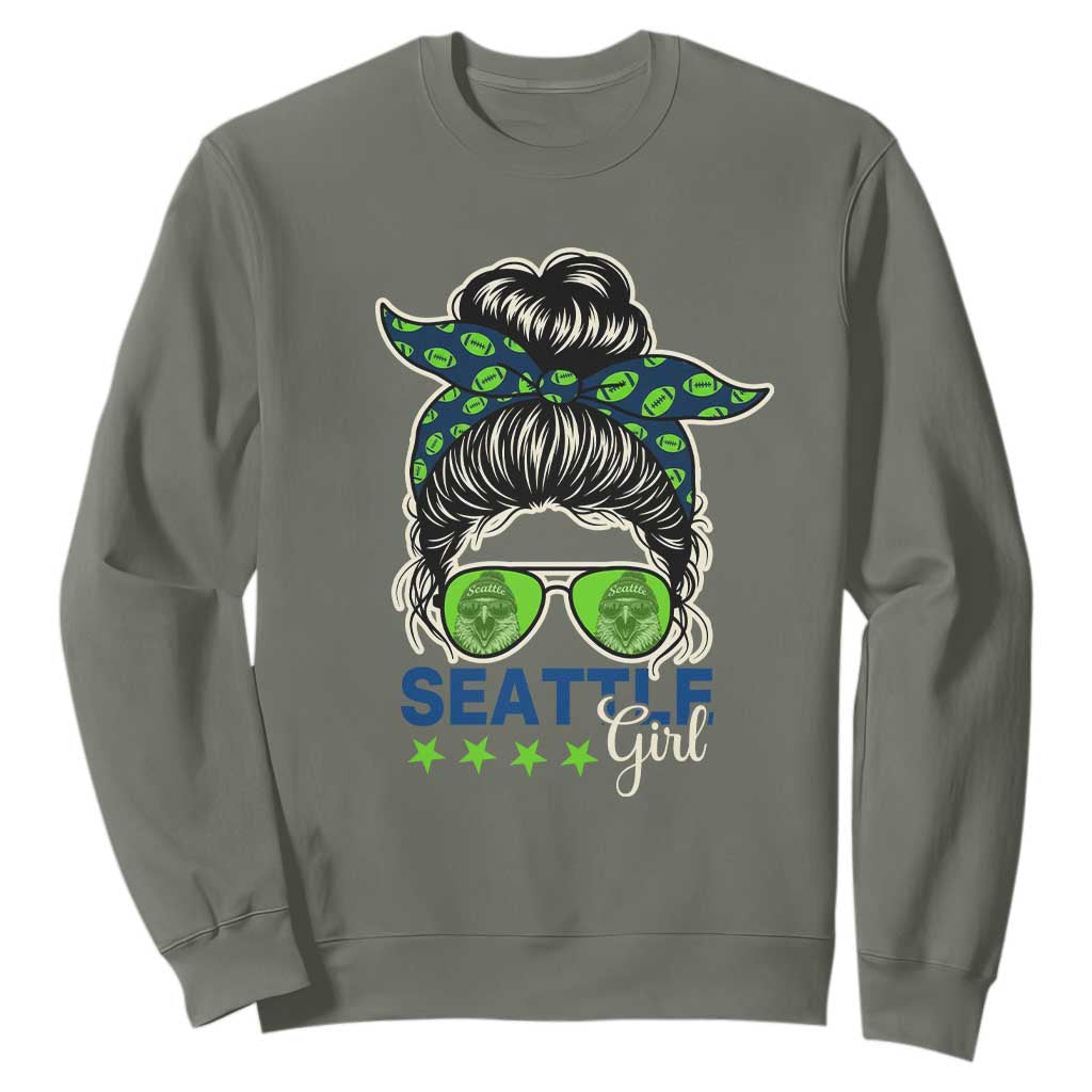 Seattle Girl Football Sweatshirt Messy Bun Game Day Sports Fan