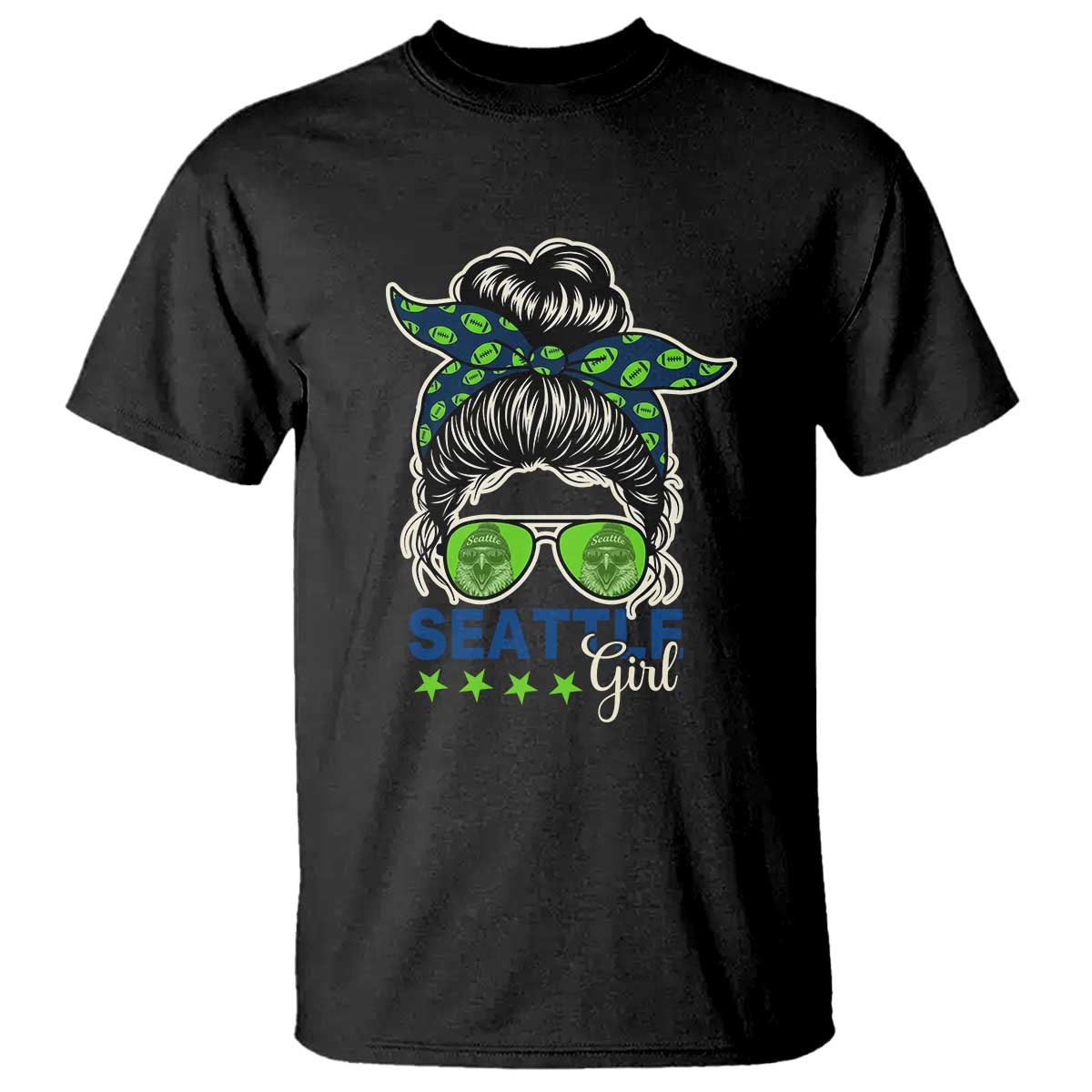 Seattle Girl Football T Shirt Messy Bun Game Day Sports Fan