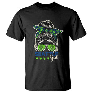 Seattle Girl Football T Shirt Messy Bun Game Day Sports Fan