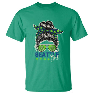 Seattle Girl Football T Shirt Messy Bun Game Day Sports Fan