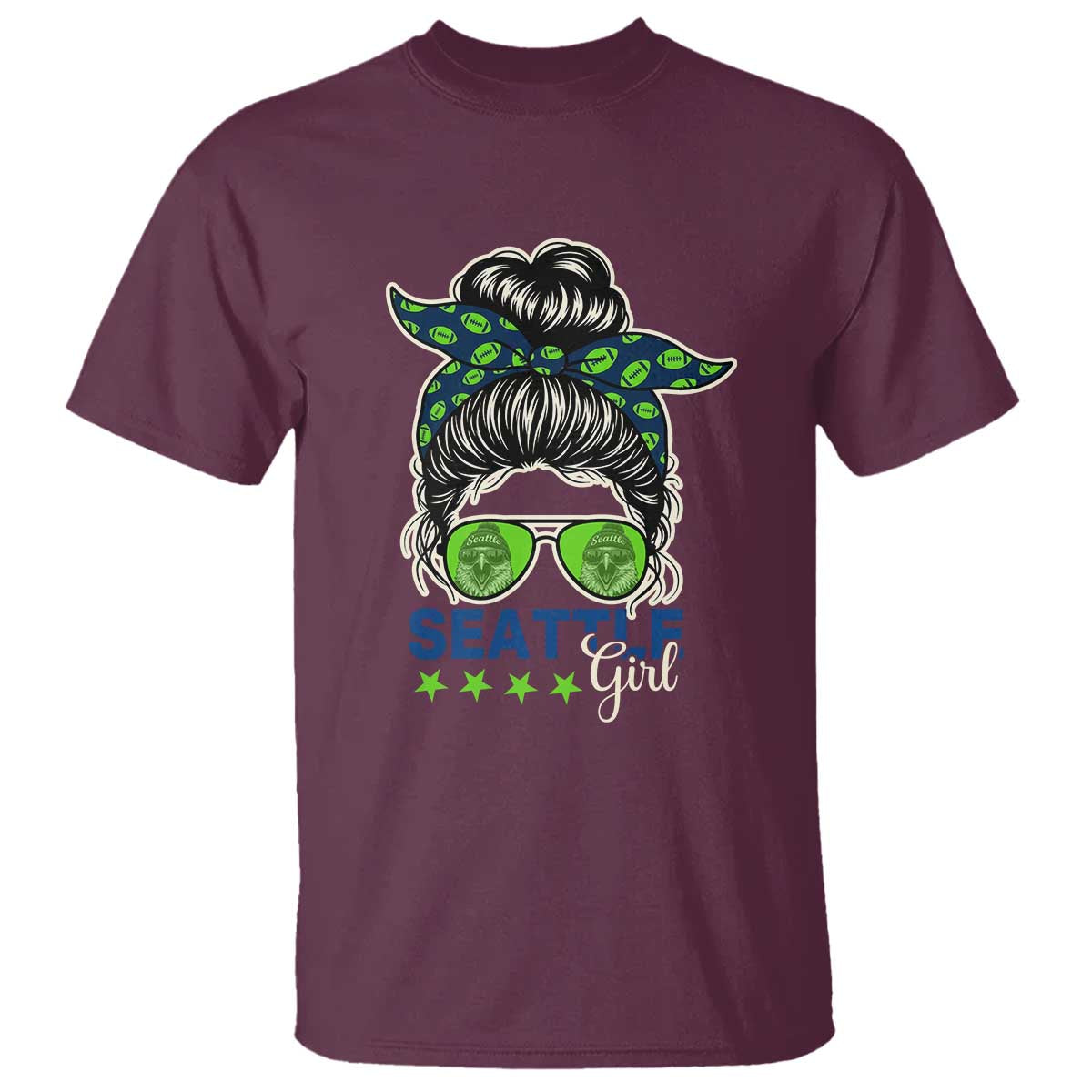 Seattle Girl Football T Shirt Messy Bun Game Day Sports Fan