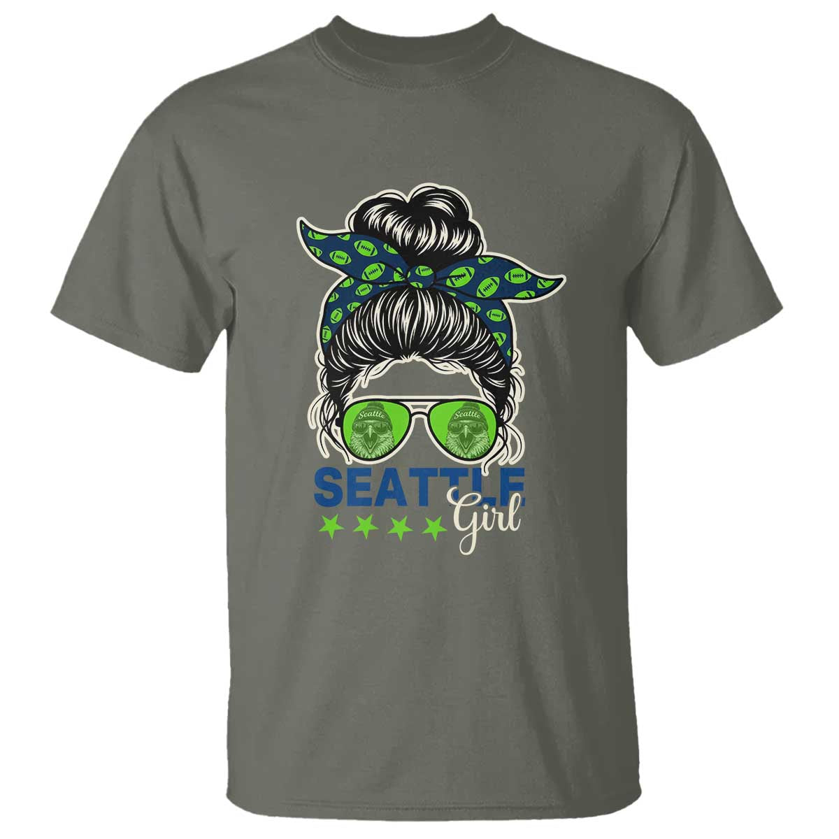 Seattle Girl Football T Shirt Messy Bun Game Day Sports Fan