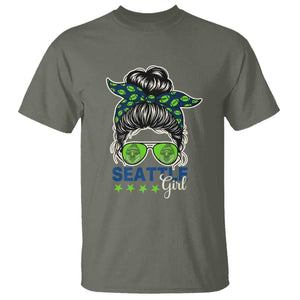 Seattle Girl Football T Shirt Messy Bun Game Day Sports Fan