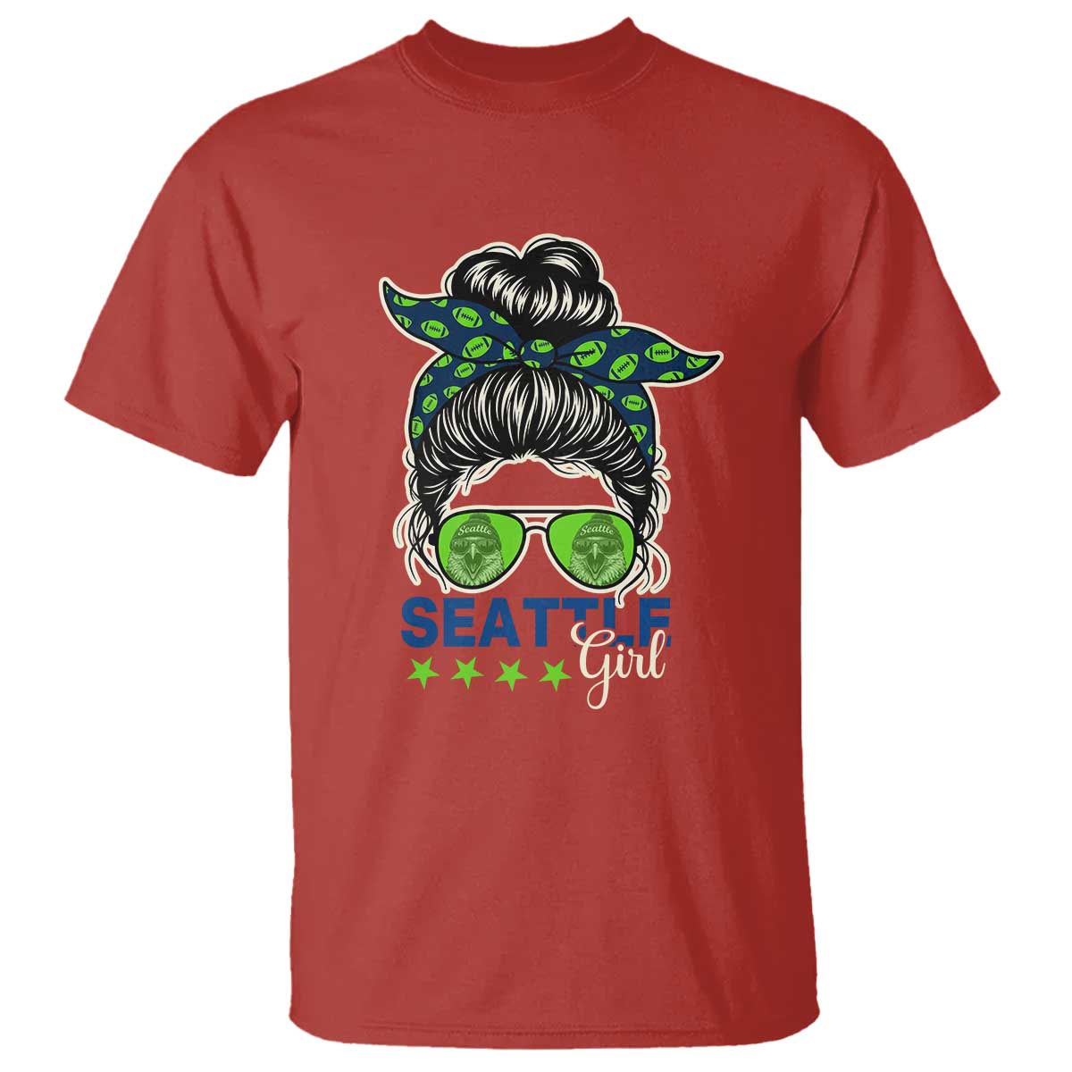 Seattle Girl Football T Shirt Messy Bun Game Day Sports Fan