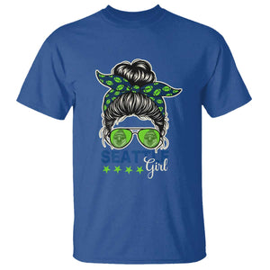 Seattle Girl Football T Shirt Messy Bun Game Day Sports Fan