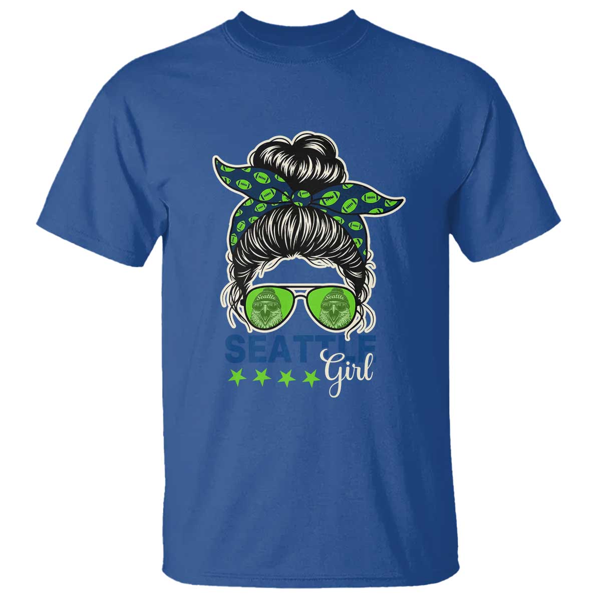 Seattle Girl Football T Shirt Messy Bun Game Day Sports Fan