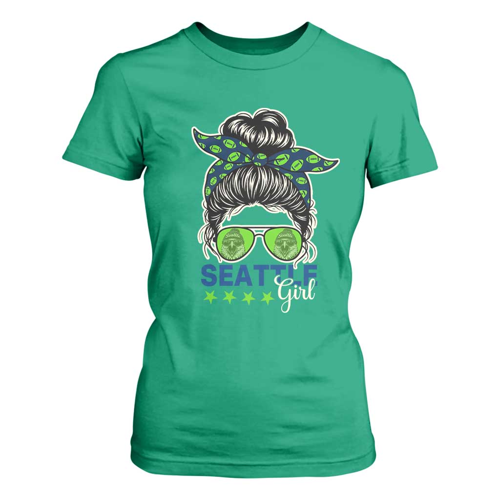 Seattle Girl Football T Shirt For Women Messy Bun Game Day Sports Fan
