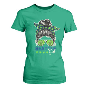 Seattle Girl Football T Shirt For Women Messy Bun Game Day Sports Fan