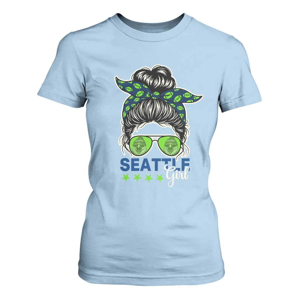 Seattle Girl Football T Shirt For Women Messy Bun Game Day Sports Fan