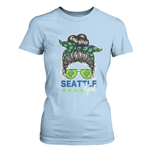 Seattle Girl Football T Shirt For Women Messy Bun Game Day Sports Fan