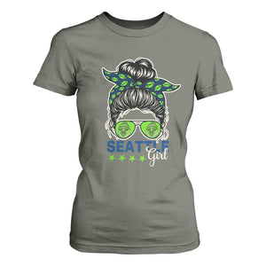 Seattle Girl Football T Shirt For Women Messy Bun Game Day Sports Fan