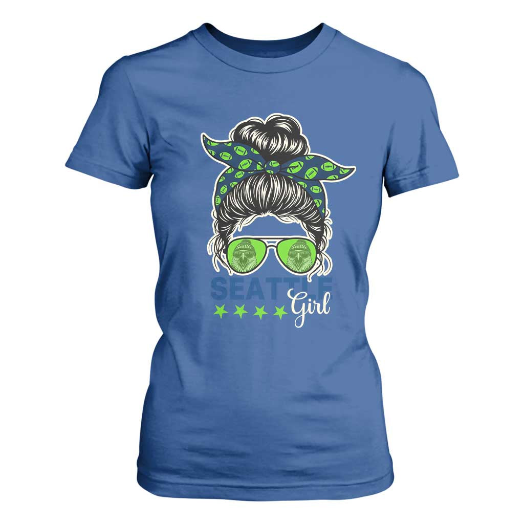 Seattle Girl Football T Shirt For Women Messy Bun Game Day Sports Fan
