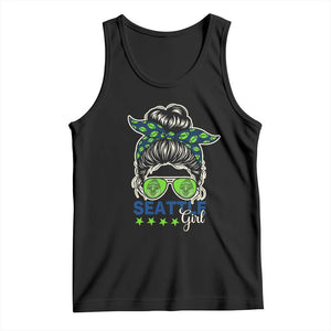 Seattle Girl Football Tank Top Messy Bun Game Day Sports Fan