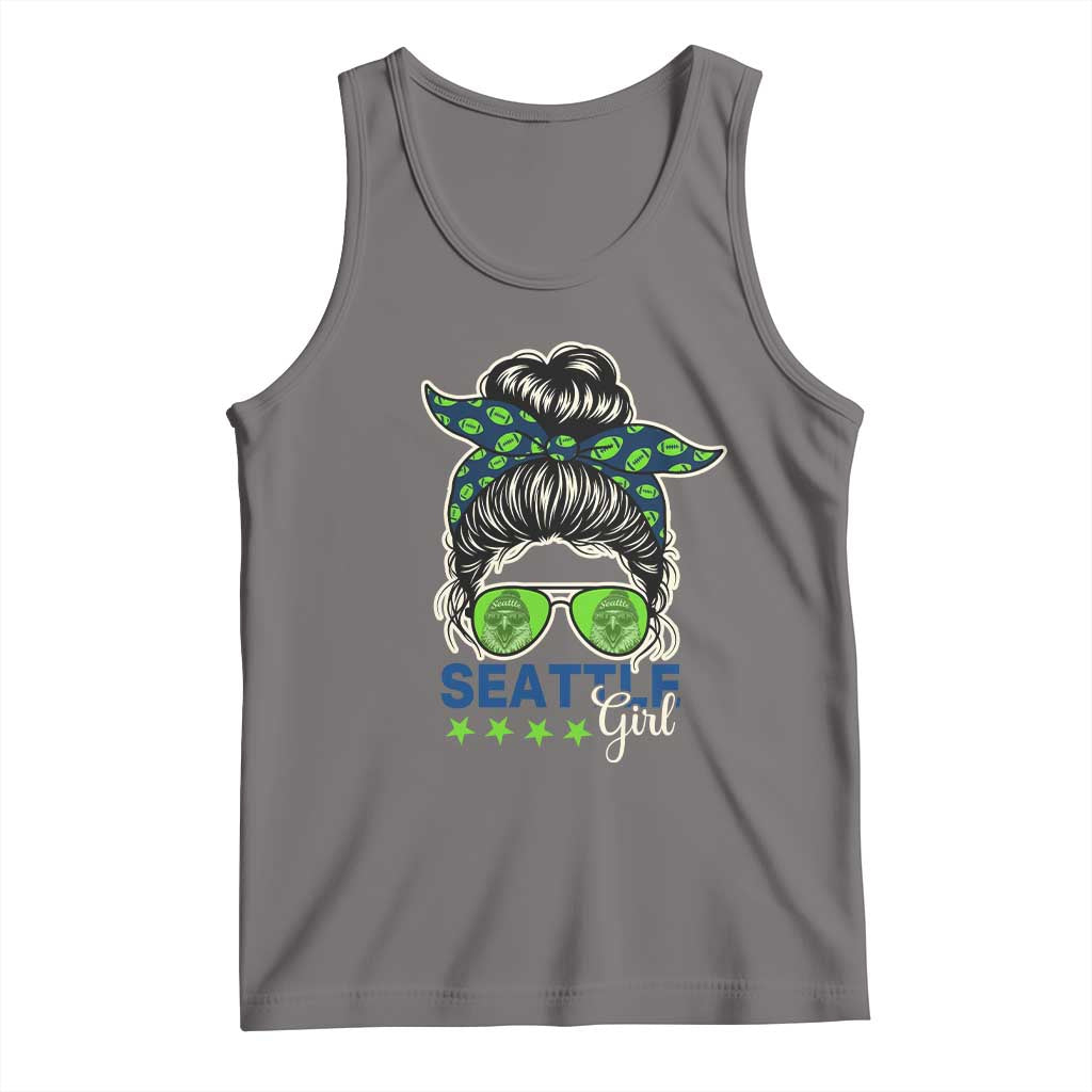 Seattle Girl Football Tank Top Messy Bun Game Day Sports Fan