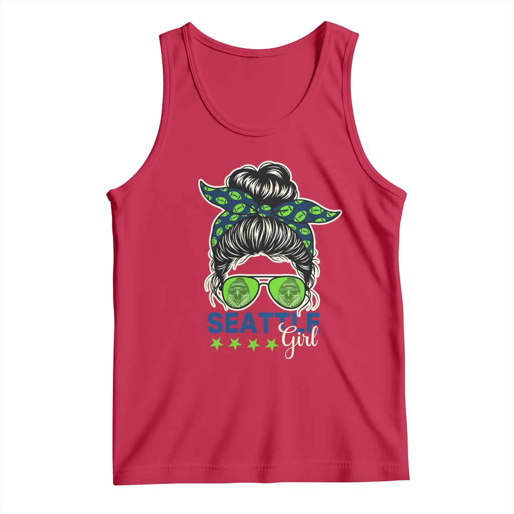 Seattle Girl Football Tank Top Messy Bun Game Day Sports Fan