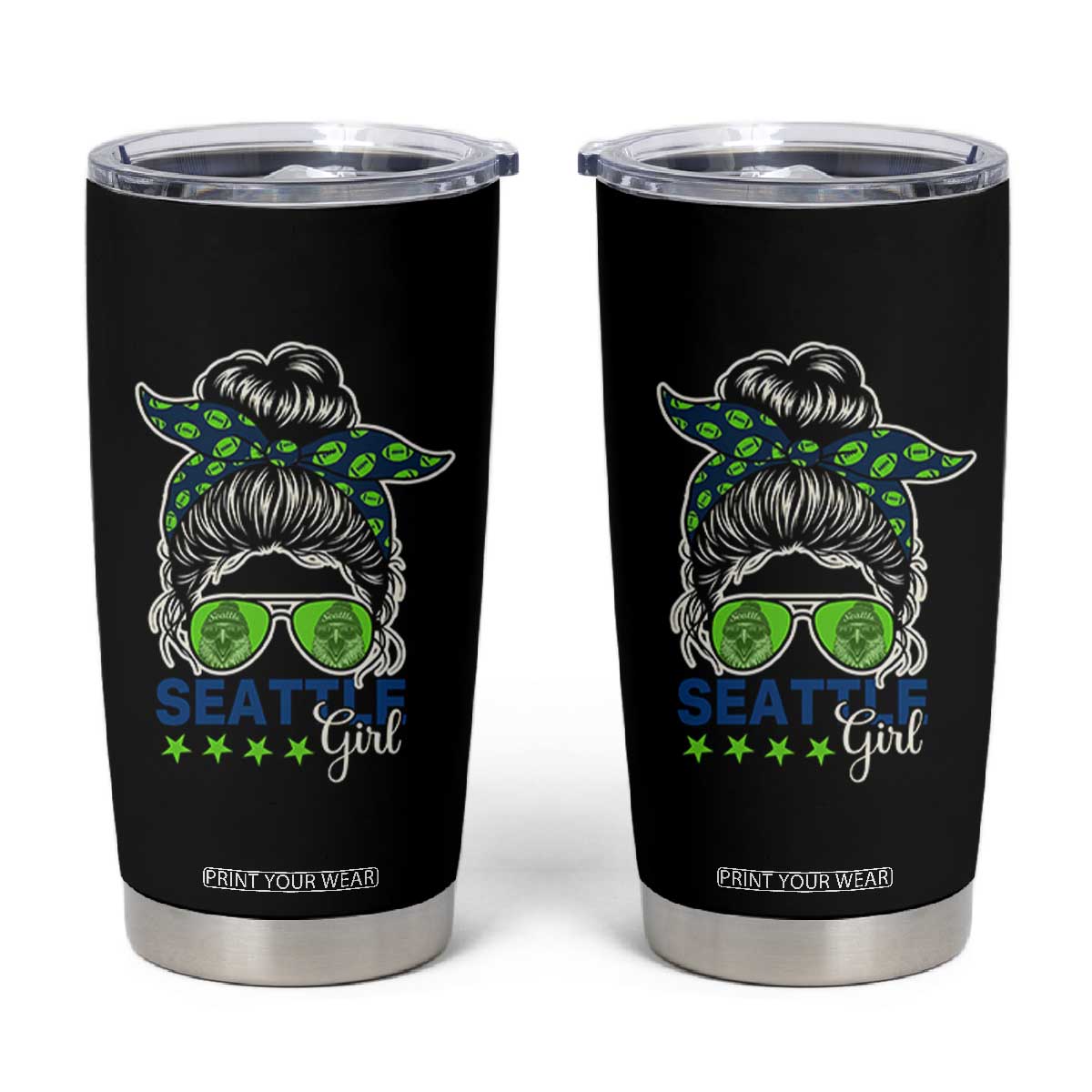 Seattle Girl Football Tumbler Cup Messy Bun Game Day Sports Fan TS12 Black Print Your Wear