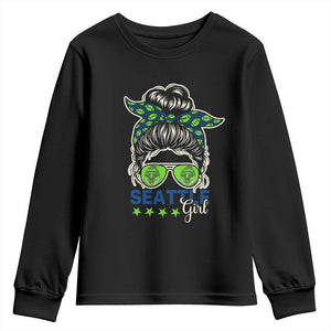 Seattle Girl Football Youth Sweatshirt Messy Bun Game Day Sports Fan