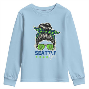 Seattle Girl Football Youth Sweatshirt Messy Bun Game Day Sports Fan