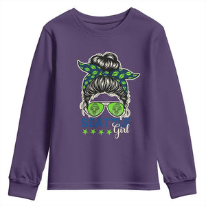 Seattle Girl Football Youth Sweatshirt Messy Bun Game Day Sports Fan