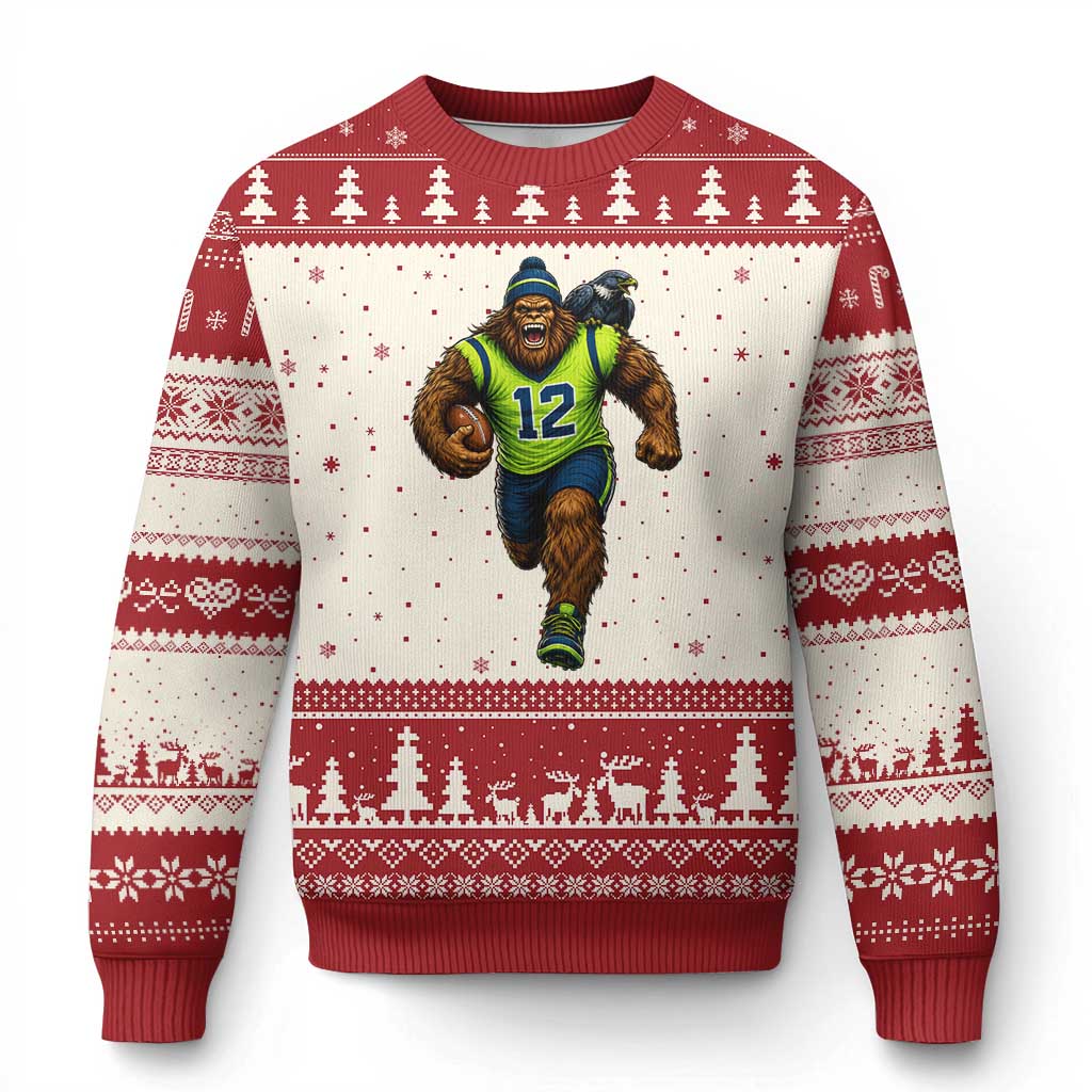 SeaSquatch Football Fan Ugly Christmas Sweater Bigfoot Seattle Sports Pride Graphic TS12 Beige Red Print Your Wear