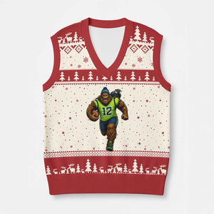 SeaSquatch Football Fan V-Neck Knit Sweater Vest Bigfoot Seattle Sports Pride Graphic