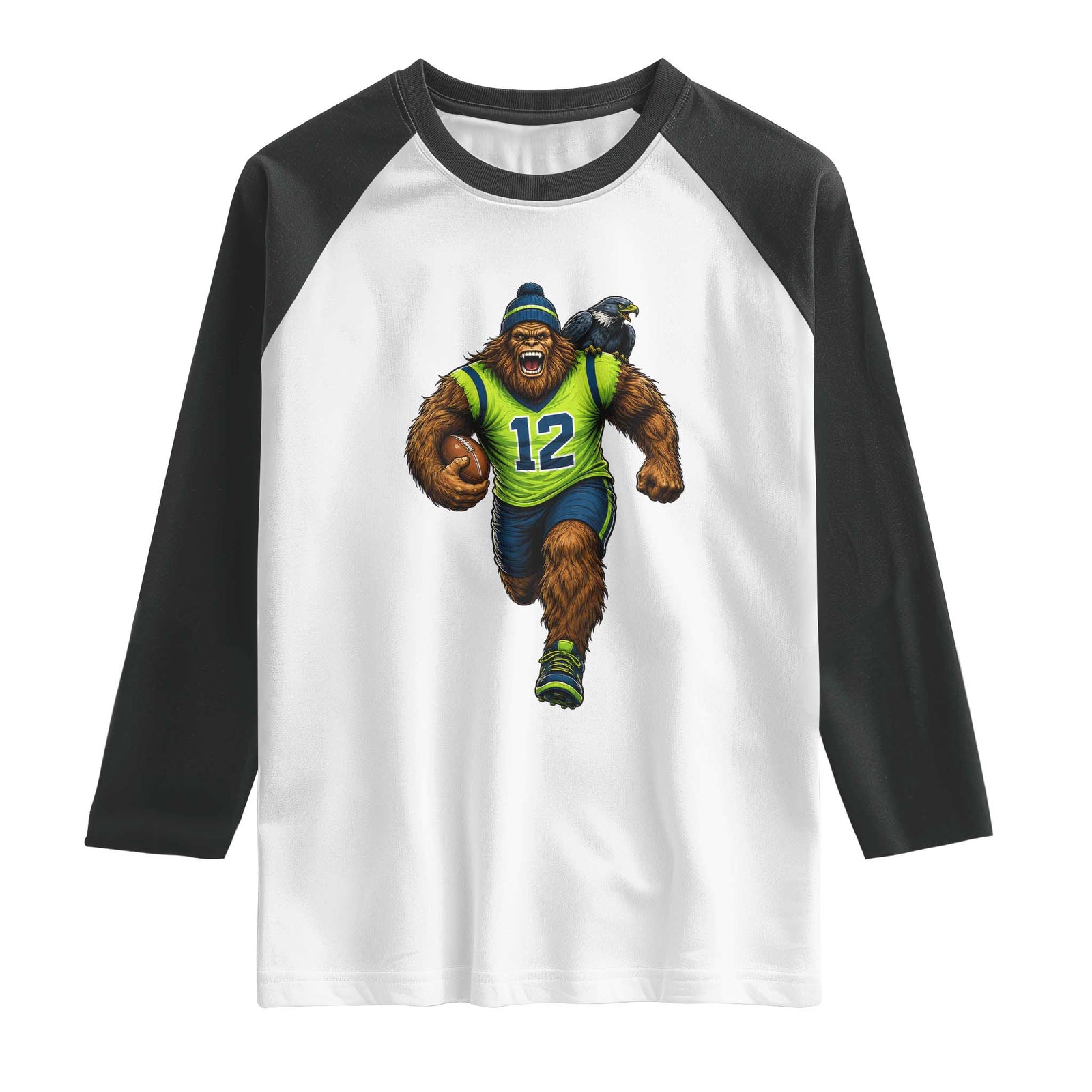 SeaSquatch Football Fan Raglan Shirt Bigfoot Seattle Sports Pride Graphic TS12 White Black Print Your Wear