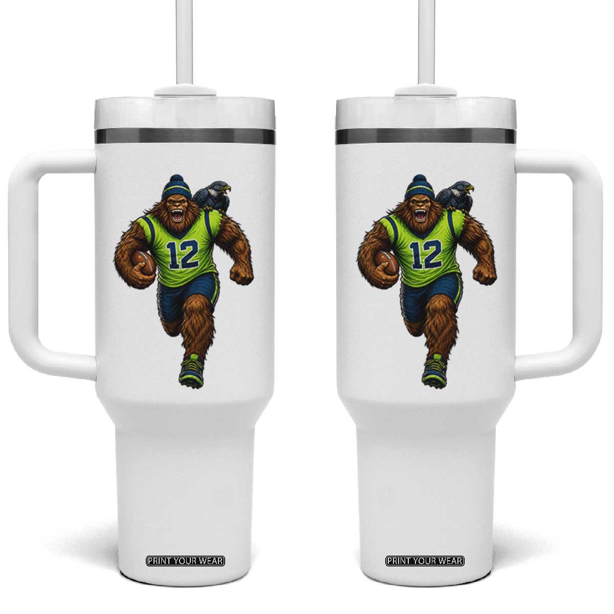 SeaSquatch Football Fan Tumbler With Handle Bigfoot Seattle Sports Pride Graphic TS12 One Size: 40 oz White Print Your Wear