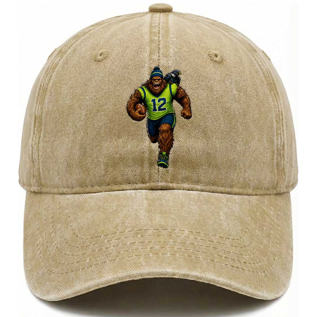 SeaSquatch Football Fan Washed Cotton Baseball Cap Bigfoot Seattle Sports Pride Graphic TS12 Print Your Wear