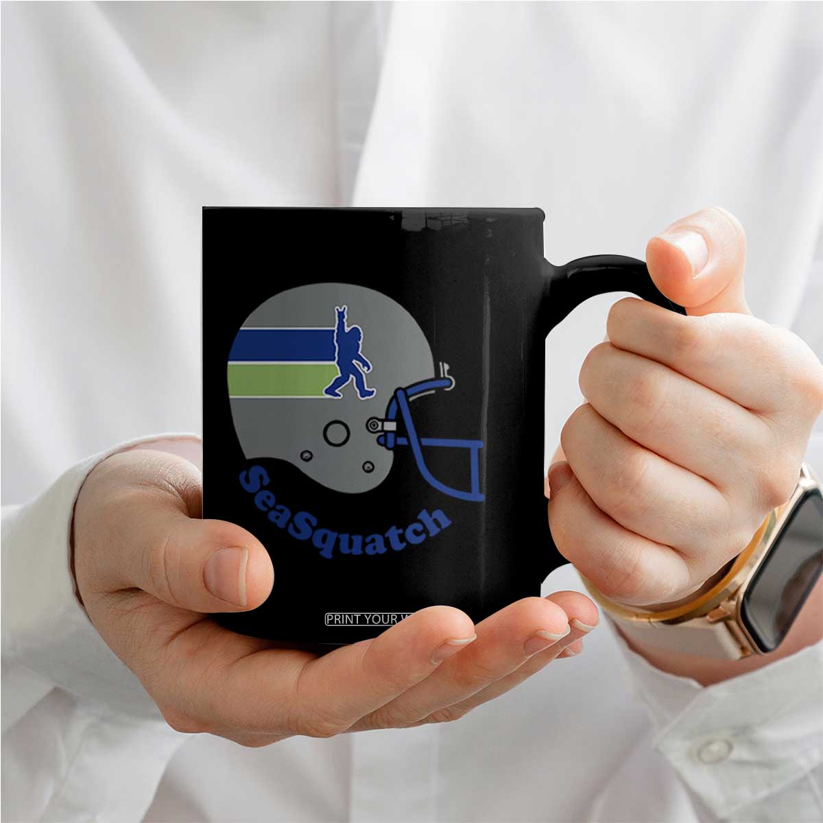 SeaSquatch Bigfoot Football Helmet Coffee Mug Seattle Sports Fan Pride