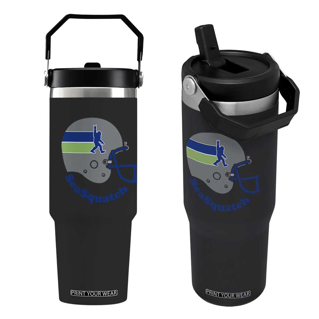 SeaSquatch Bigfoot Football Helmet Flip Straw Tumbler Seattle Sports Fan Pride TS12 One Size: 30 oz Black Print Your Wear