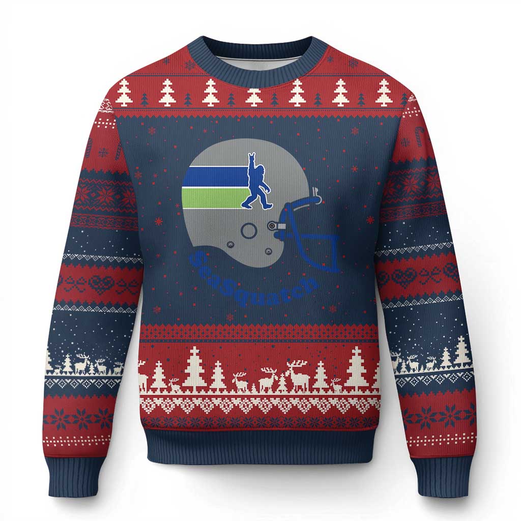 SeaSquatch Bigfoot Football Helmet Ugly Christmas Sweater Seattle Sports Fan Pride TS12 Navy Red Print Your Wear