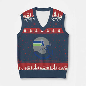SeaSquatch Bigfoot Football Helmet V-Neck Knit Sweater Vest Seattle Sports Fan Pride