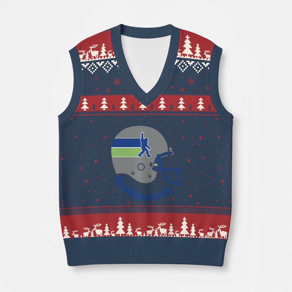 SeaSquatch Bigfoot Football Helmet V-Neck Knit Sweater Vest Seattle Sports Fan Pride TS12 Navy Red Print Your Wear