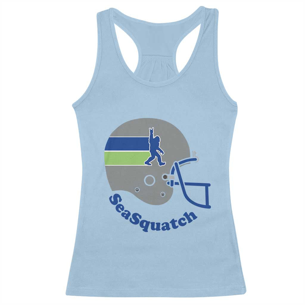 SeaSquatch Bigfoot Football Helmet Racerback Tank Top Seattle Sports Fan Pride TS12 Light Blue Print Your Wear