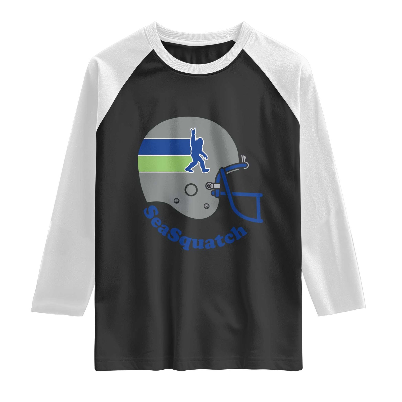 SeaSquatch Bigfoot Football Helmet Raglan Shirt Seattle Sports Fan Pride TS12 Black White Print Your Wear