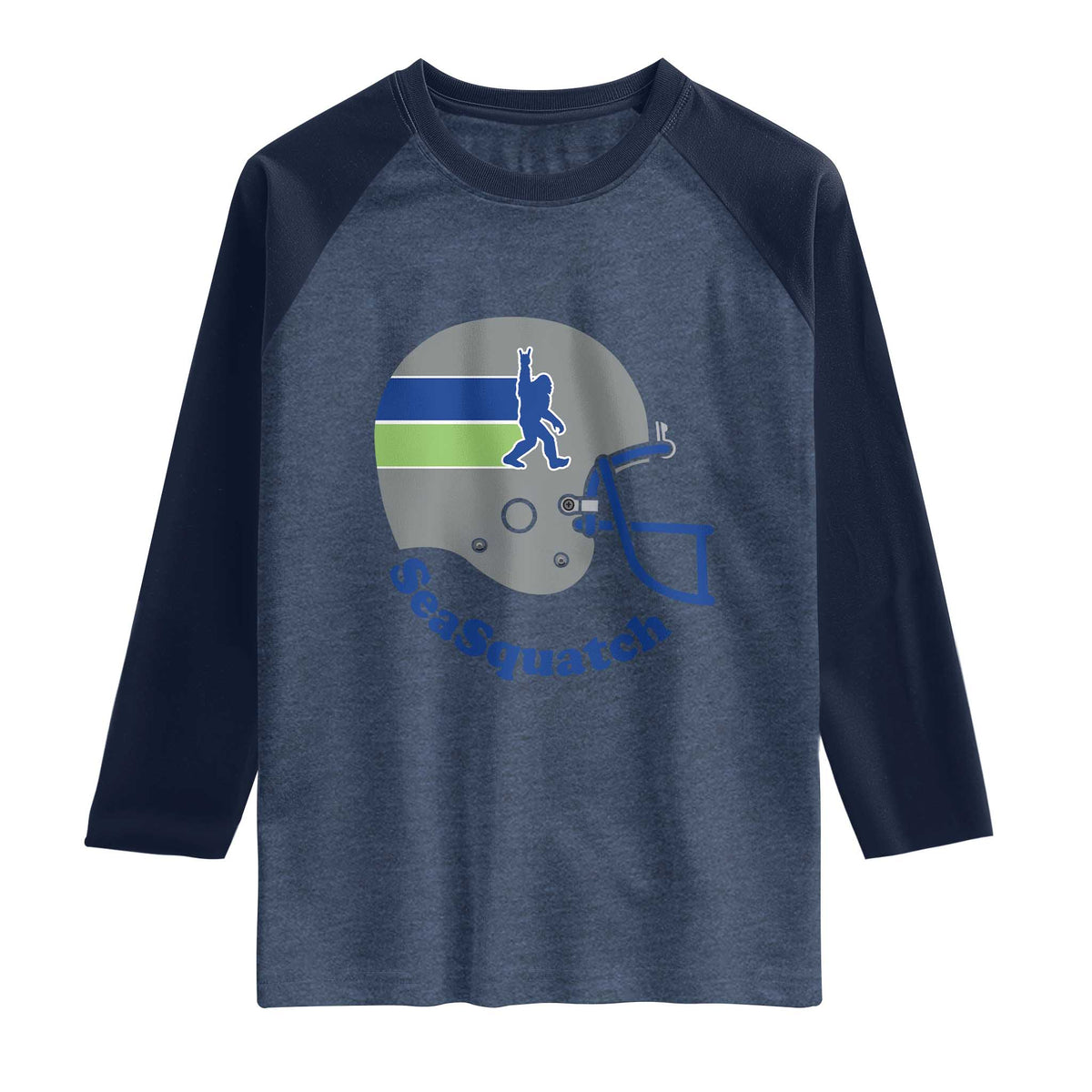 SeaSquatch Bigfoot Football Helmet Raglan Shirt Seattle Sports Fan Pride