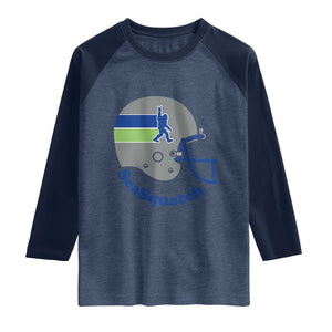 SeaSquatch Bigfoot Football Helmet Raglan Shirt Seattle Sports Fan Pride