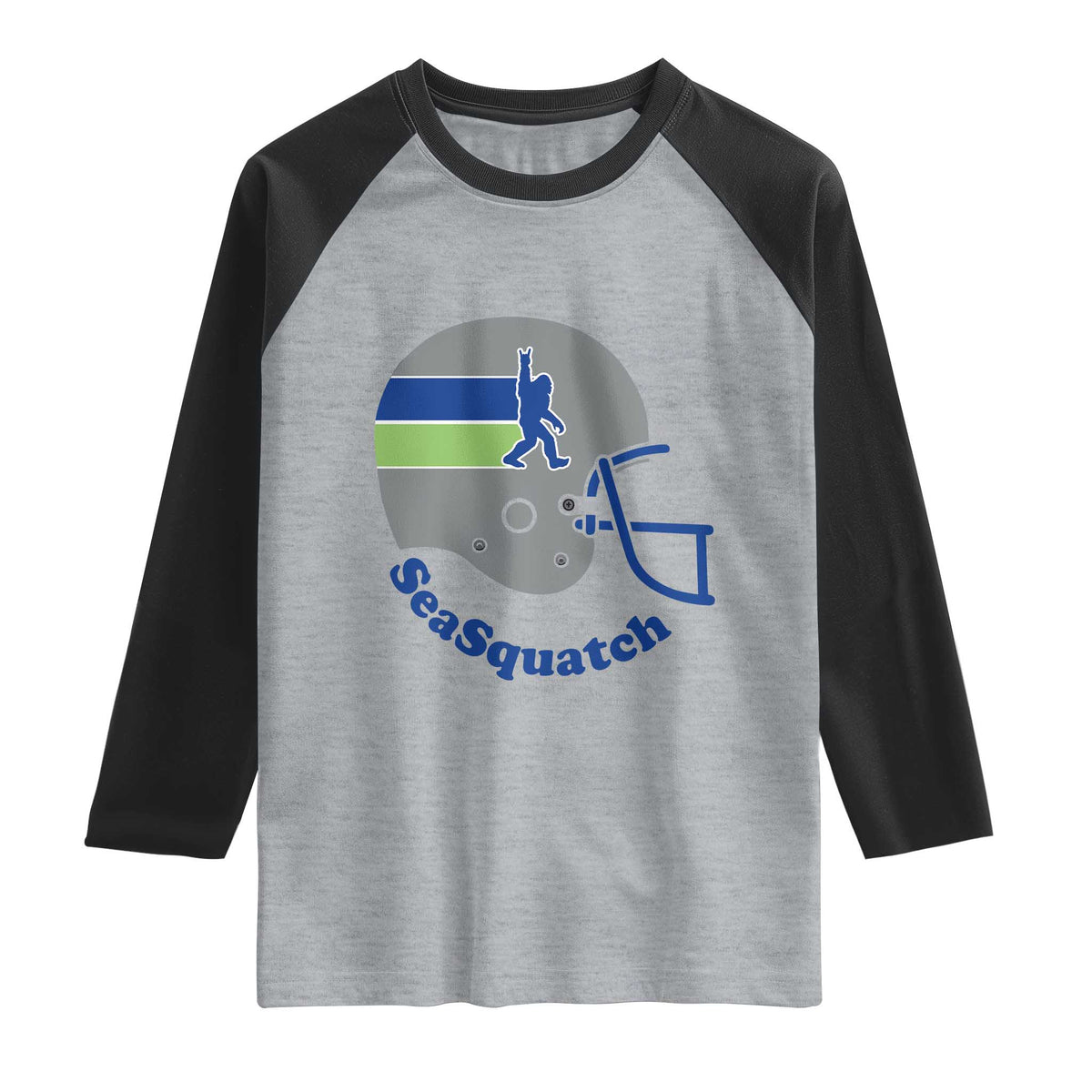 SeaSquatch Bigfoot Football Helmet Raglan Shirt Seattle Sports Fan Pride