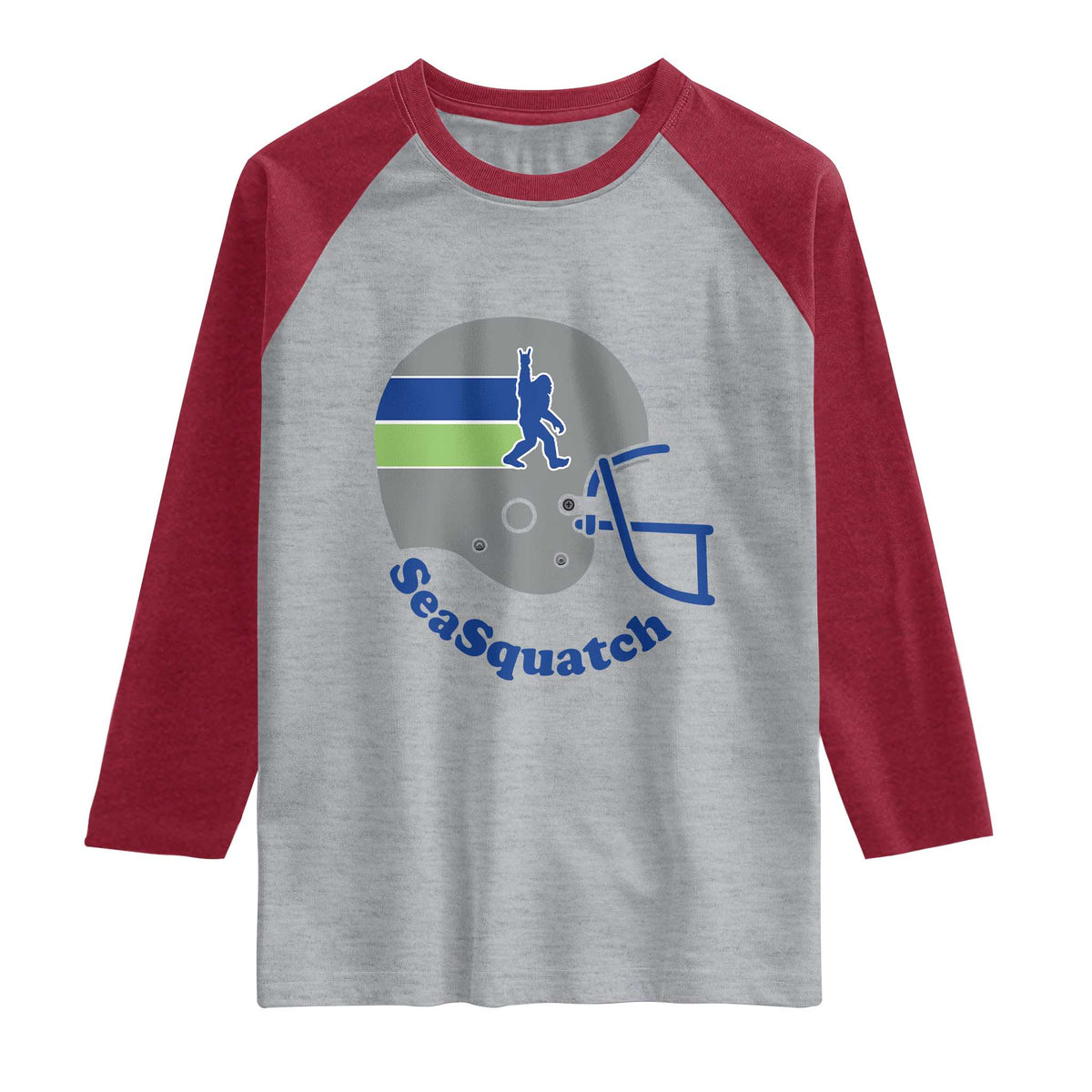 SeaSquatch Bigfoot Football Helmet Raglan Shirt Seattle Sports Fan Pride